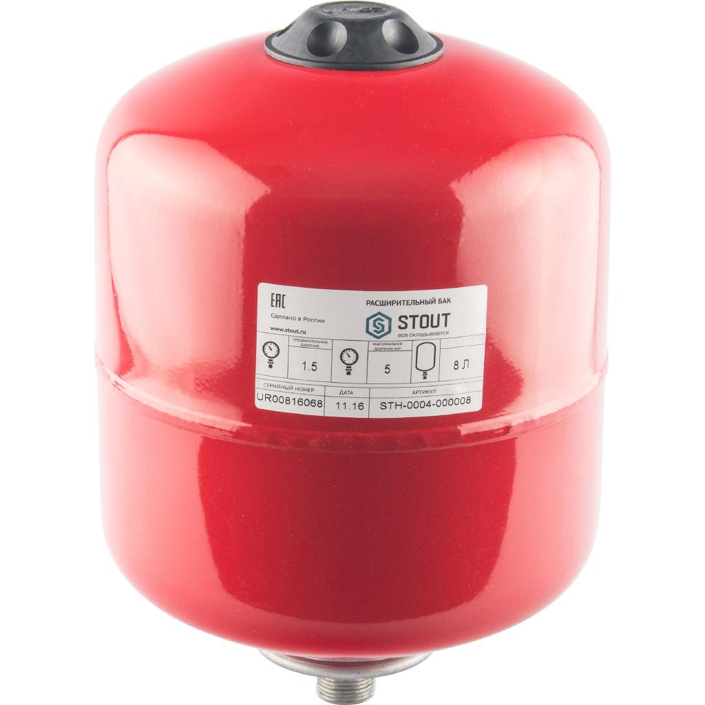Расширительный бак на отопление   8 л. (цвет красный) STOUT от производителя