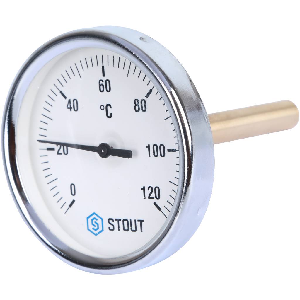 Термометр биметаллический с погружной гильзой. Корпус Dn 80 мм, гильза 100 мм 1/2", 0...120°С от производителя