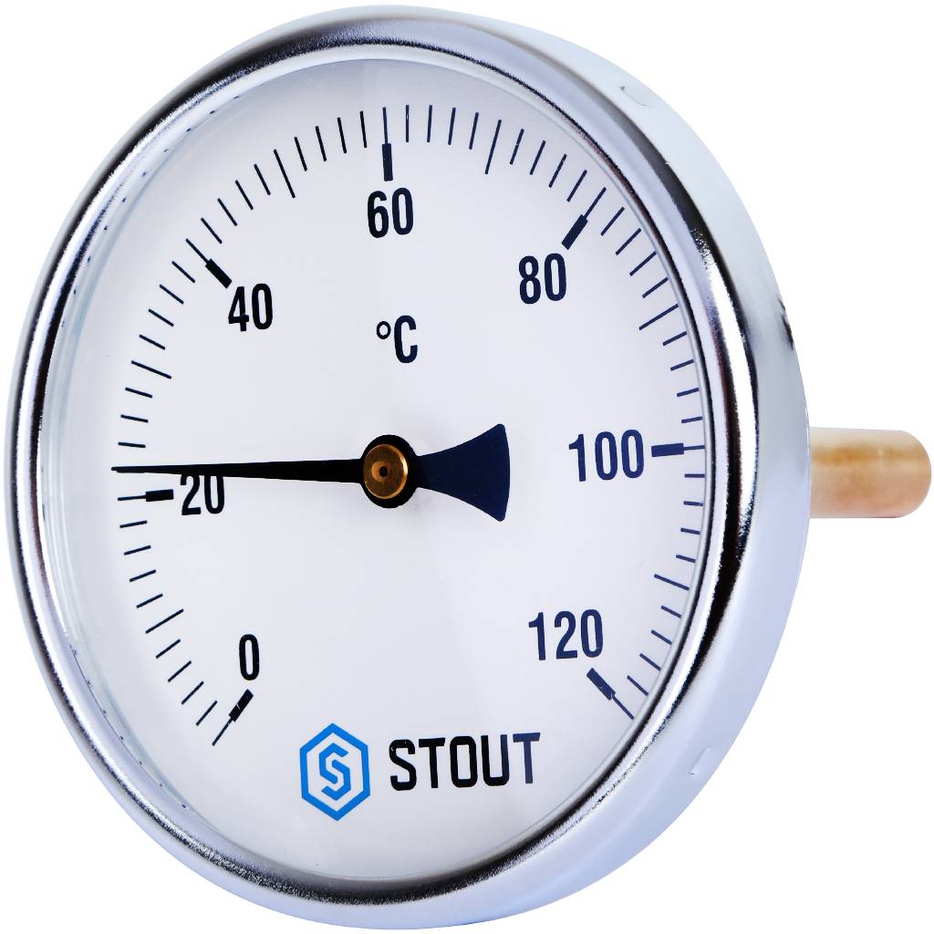 Термометр биметаллический с погружной гильзой. Корпус Dn 100 мм, гильза 100 мм 1/2", 0...120°С от производителя
