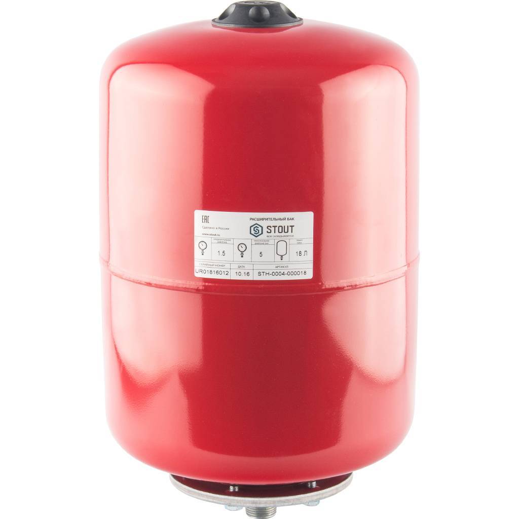 Расширительный бак на отопление  18 л. (цвет красный) STOUT от производителя