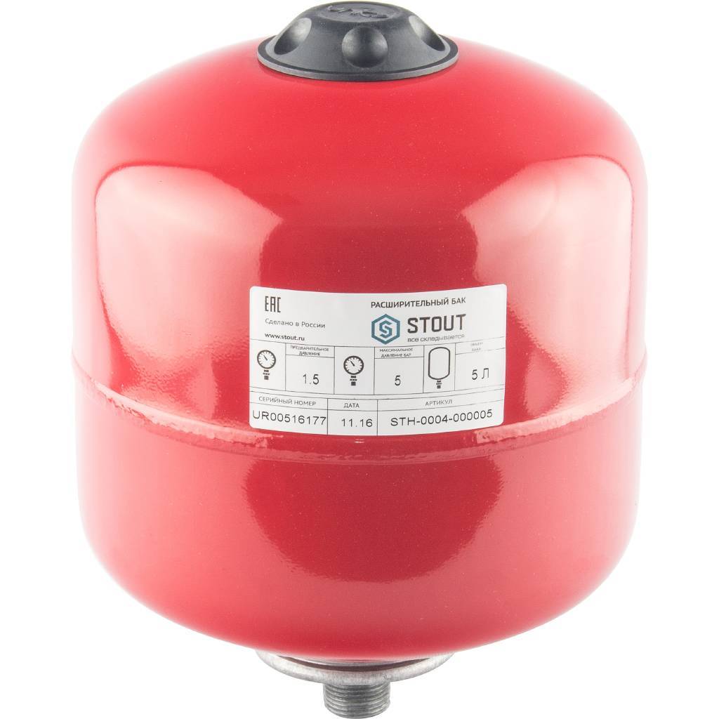 Расширительный бак на отопление   5 л. (цвет красный) STOUT от производителя